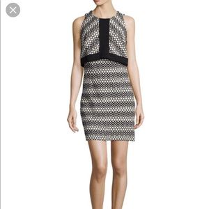 Sleeveless Popover Jacquard Dress, Black/White